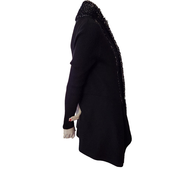 Absolutely Famous Open Front Cardigan Sweater Women's Medium Black Asymmetric - Picture 7 of 14